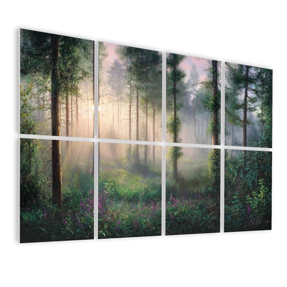 8 Pack Art Acoustic Panels Sound Absorbing Vibrant Forest Floor Wildflowers Dappled Sunlight Misty Fog Decorative Soundproof Wall Panels Self Adhesive for Nursery Game Room Bedroom 48"x32"