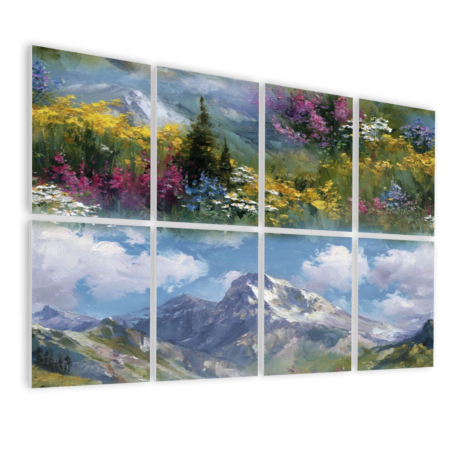8 Pack Art Acoustic Panels Sound Absorbing Vibrant Mountain Landscape Wildflowers Decorative Soundproof Wall Panels Self Adhesive for Nursery Game Room Bedroom 48"x32"