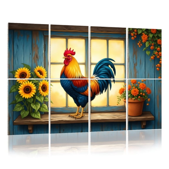 8 Pack Art Acoustic Panels Sound Absorbing Vibrant Rooster Rustic Window Sill Sunflowers Orange Flowers Decorative Soundproof Wall Panels Self Adhesive for Nursery Game Room Bedroom 48"x32"