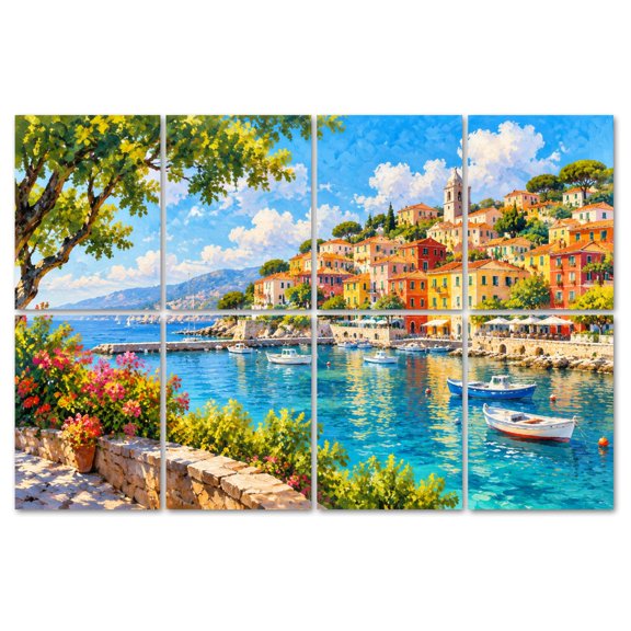 8 Pack Art Acoustic Panels Sound Absorbing Village Coastal sailboat trees nautical floral Crystal Blue Sea Vibrant Decorative Soundproof Wall Panels Self Adhesive for Recording Studios Office 48"x32"