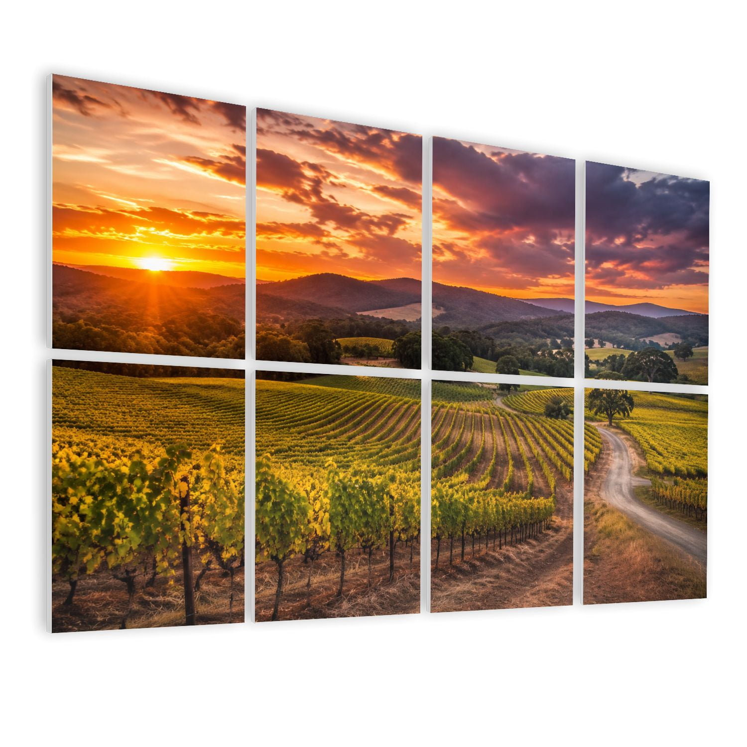 8 Pack Art Acoustic Panels Sound Absorbing Vineyard Sunset Decorative Soundproof Wall Panels Self Adhesive for Nursery Game Room Bedroom 48"x32"