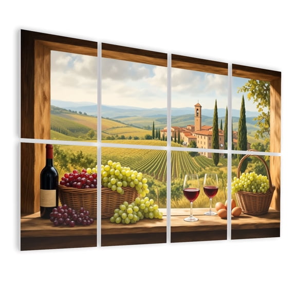 8 Pack Art Acoustic Panels Sound Absorbing Vineyard Window Italian Countryside Landscape Tuscan Grape Field Wine Decorative Soundproof Wall Panels Self Adhesive for Nursery Game Room Bedroom 48"x32"