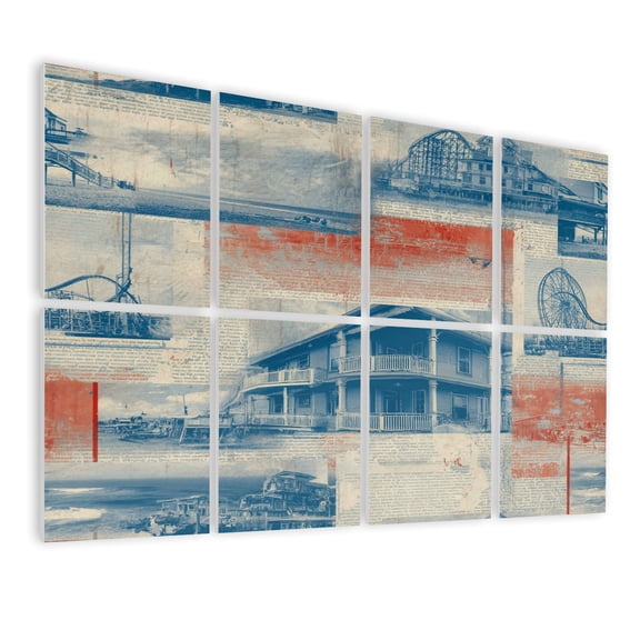 8 Pack Art Acoustic Panels Sound Absorbing Vintage Coastal Amusement Park Collage Decorative Soundproof Wall Panels Self Adhesive for Nursery Game Room Bedroom 48"x32"