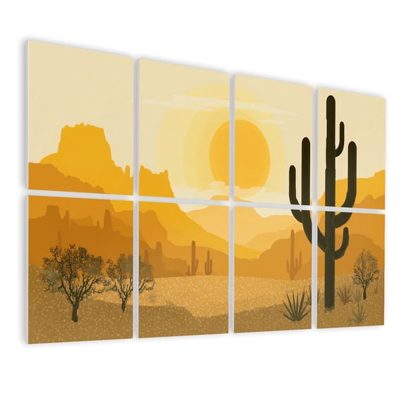 8 Pack Art Acoustic Panels Sound Absorbing Vintage Desert Southwest Boho Western Cactus Sun Mountains Decorative Soundproof Wall Panels Self Adhesive for Nursery Game Room Bedroom 48"x32"
