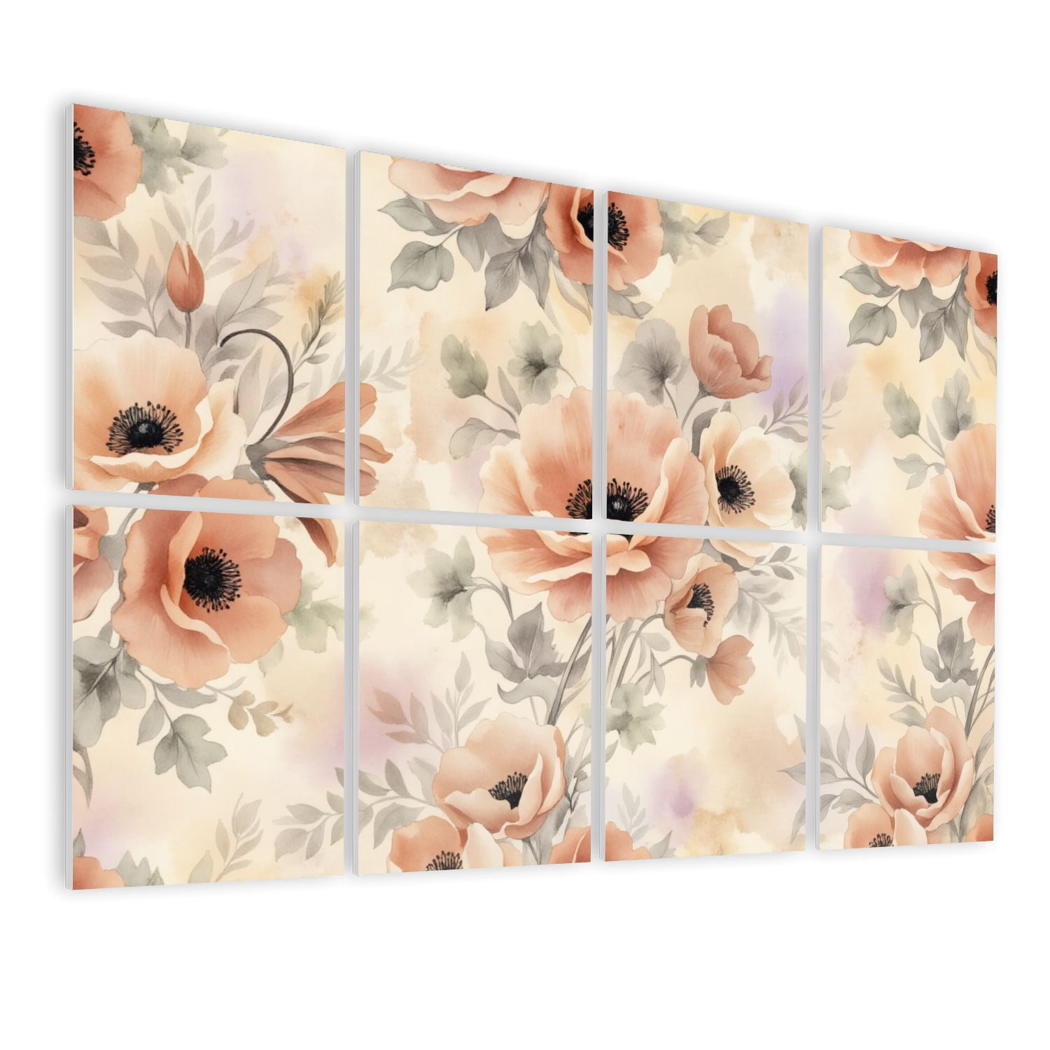 8 Pack Art Acoustic Panels Sound Absorbing Vintage Floral Peonies Roses Soft Pastel Tones Decorative Soundproof Wall Panels Self Adhesive for Nursery Game Room Bedroom 48"x32"