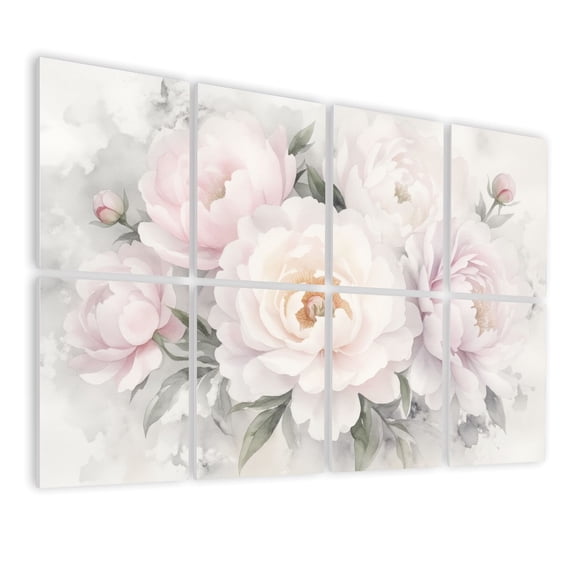 8 Pack Art Acoustic Panels Sound Absorbing Vintage Floral Watercolor Painting Pink Peonies Distressed Decorative Soundproof Wall Panels Self Adhesive for Nursery Game Room Bedroom 48"x32"