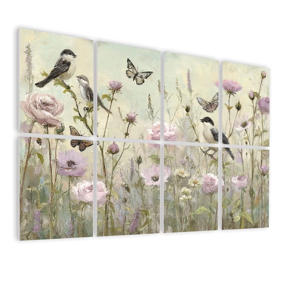 8 Pack Art Acoustic Panels Sound Absorbing Vintage Gold Framed Plant Bird Prints Sketch Spring Floral Wildflower Decorative Soundproof Wall Panels Self Adhesive for Studio Home Office 48"x32"