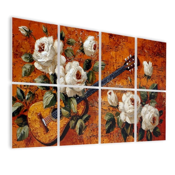 8 Pack Art Acoustic Panels Sound Absorbing Vintage Orange Art Print Sheet Music Rustic Rose Floral Design Music Decorative Soundproof Wall Panels Self Adhesive for Nursery Game Room Bedroom 48"x32"