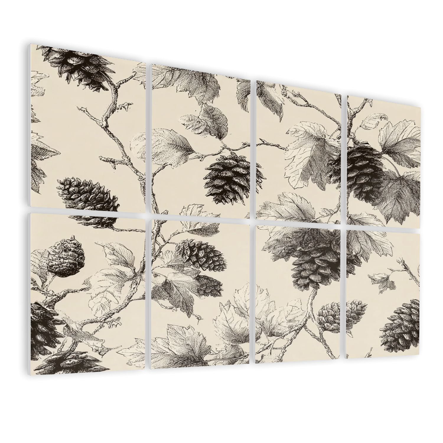8 Pack Art Acoustic Panels Sound Absorbing Vintage Pine Cone Leaf Black Decorative Soundproof Wall Panels Self Adhesive for Nursery Game Room Bedroom 48"x32"