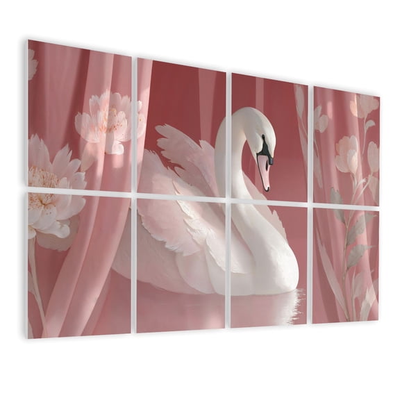 8 Pack Art Acoustic Panels Sound Absorbing Vintage Pink Nursery Girl Baby Inspirational Cute Animal Rabbit Swan Decorative Soundproof Wall Panels Self Adhesive for Nursery Game Room Bedroom 48"x32"