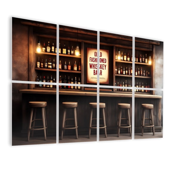 8 Pack Art Acoustic Panels Sound Absorbing Vintage Pub Saloon Prohibition Western Gold Framed Wooden Bar Counter Decorative Soundproof Wall Panels Self Adhesive for Bedroom Living Room 48"x32"