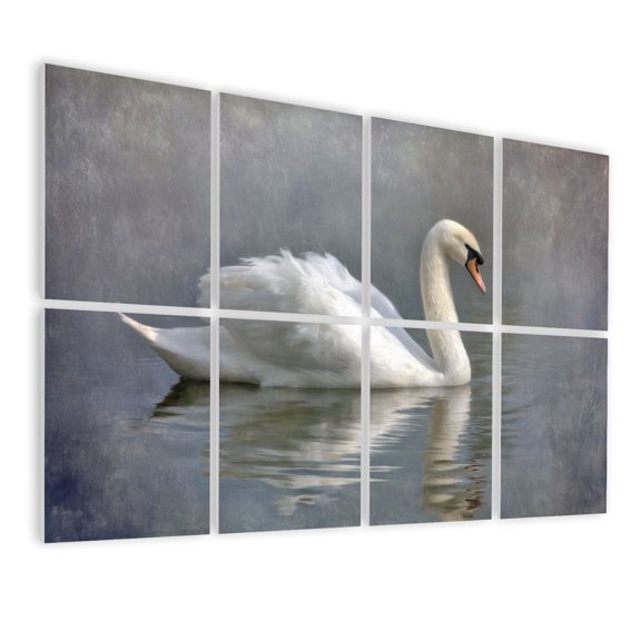 8 Pack Art Acoustic Panels Sound Absorbing Vintage Swan Elegant Animal Oil Painting White Swan Water Reflection Decorative Soundproof Wall Panels Self Adhesive for Nursery Game Room Bedroom 48"x32"