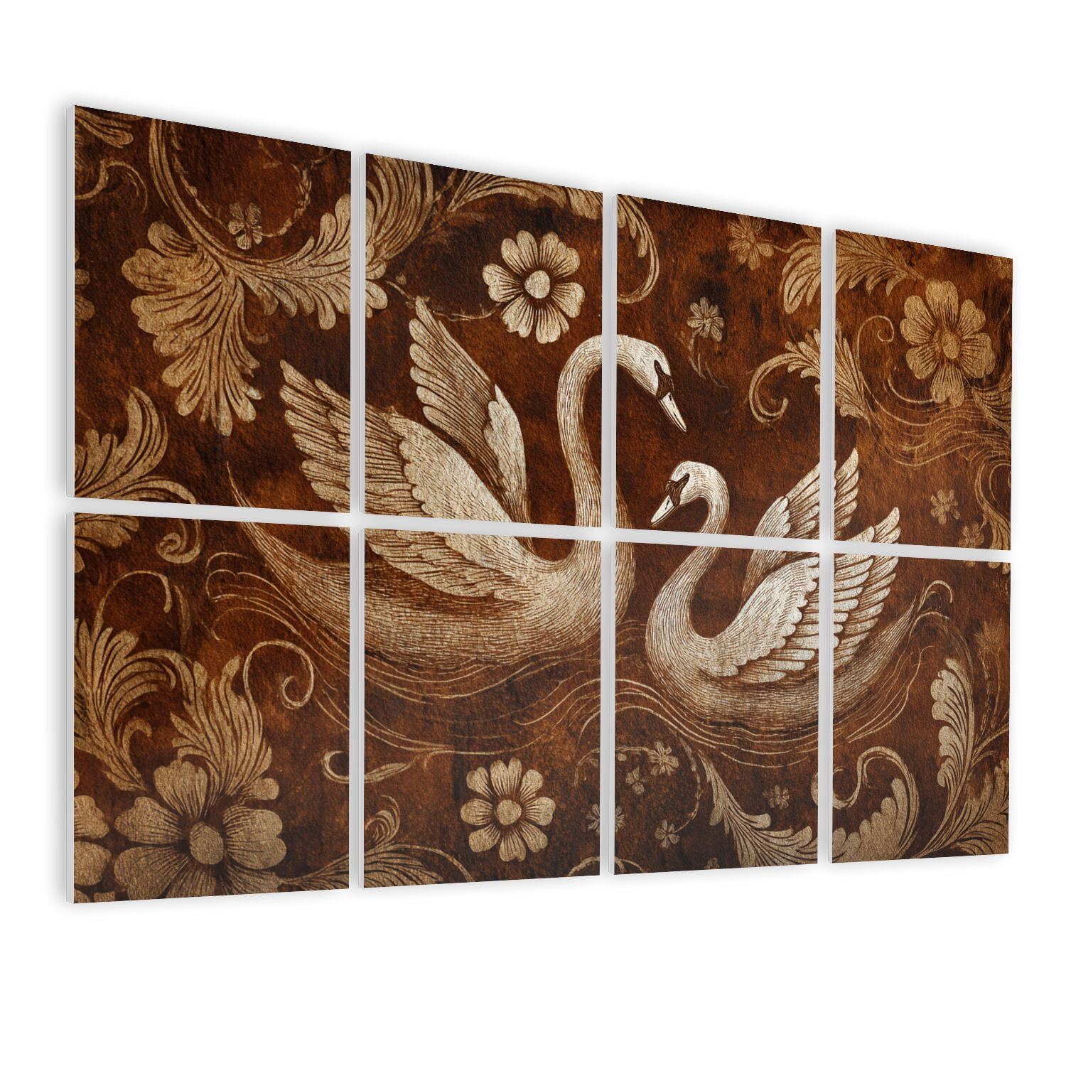 8 Pack Art Acoustic Panels Sound Absorbing Vintage Textured Romantic Swan Couple Victorian Framed Swan Art Decorative Soundproof Wall Panels Self Adhesive for Studio Home Office 48"x32"