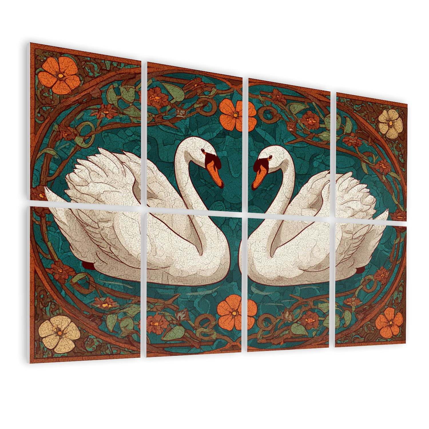 8 Pack Art Acoustic Panels Sound Absorbing Vintage Textured Romantic Swan Couple Victorian Framed Swan Art Decorative Soundproof Wall Panels Self Adhesive for Studio Home Office 48"x32"