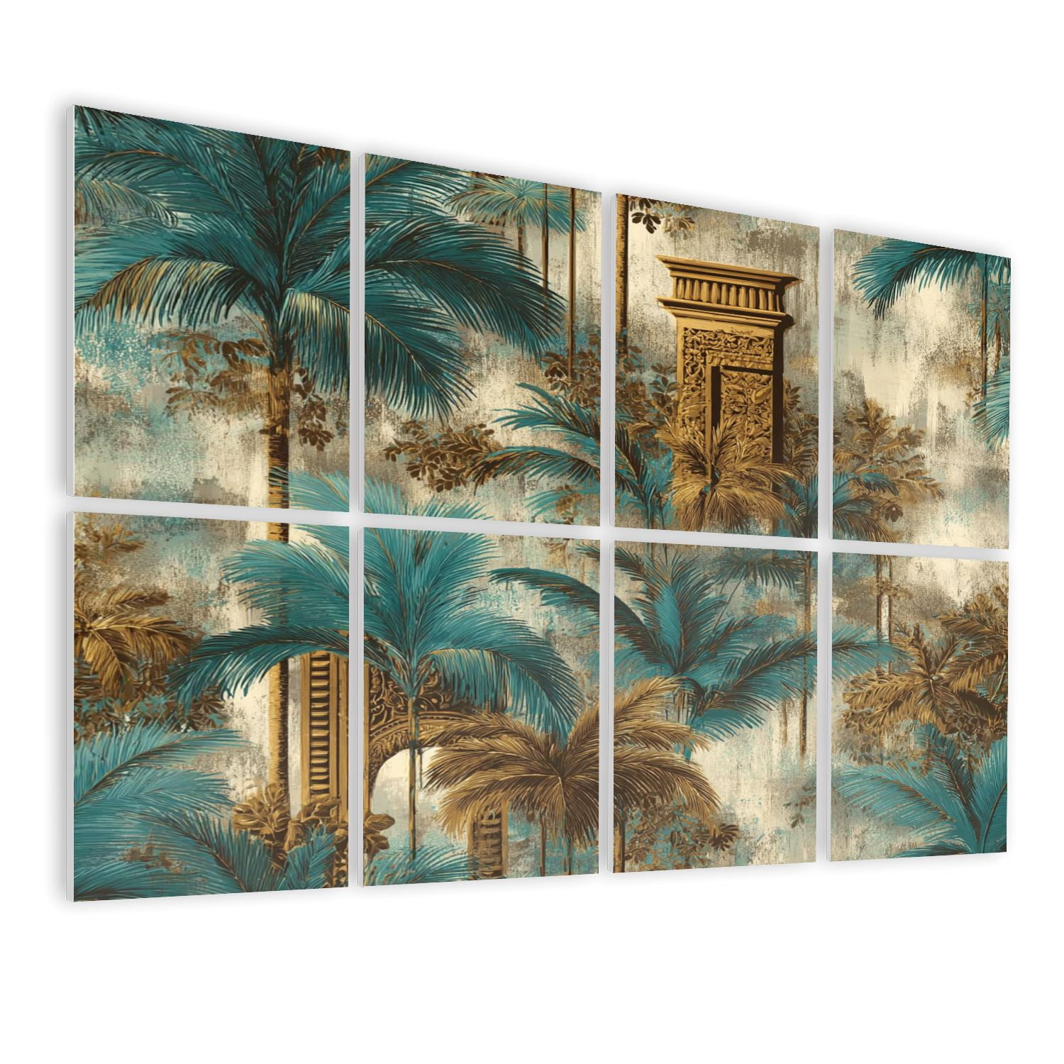 8 Pack Art Acoustic Panels Sound Absorbing Vintage Tropical Palm Trees Decorative Soundproof Wall Panels Self Adhesive for Nursery Game Room Bedroom 48"x32"