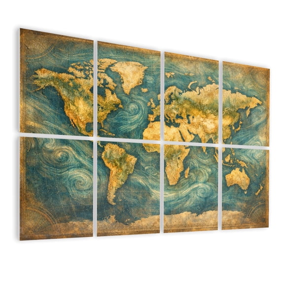 8 Pack Art Acoustic Panels Sound Absorbing Vintage World Map Earth Tones Swirling Ocean Patterns Decorative Soundproof Wall Panels Self Adhesive for Nursery Game Room Bedroom 48"x32"
