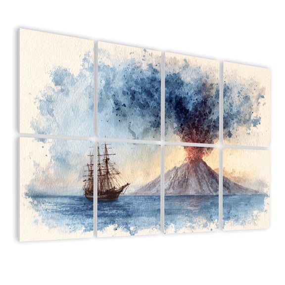 8 Pack Art Acoustic Panels Sound Absorbing Volcano Glossy Vintage Eruption Coastal Scene Artwork Classic Nature Decorative Soundproof Wall Panels Self Adhesive for Nursery Game Room Bedroom 48"x32"