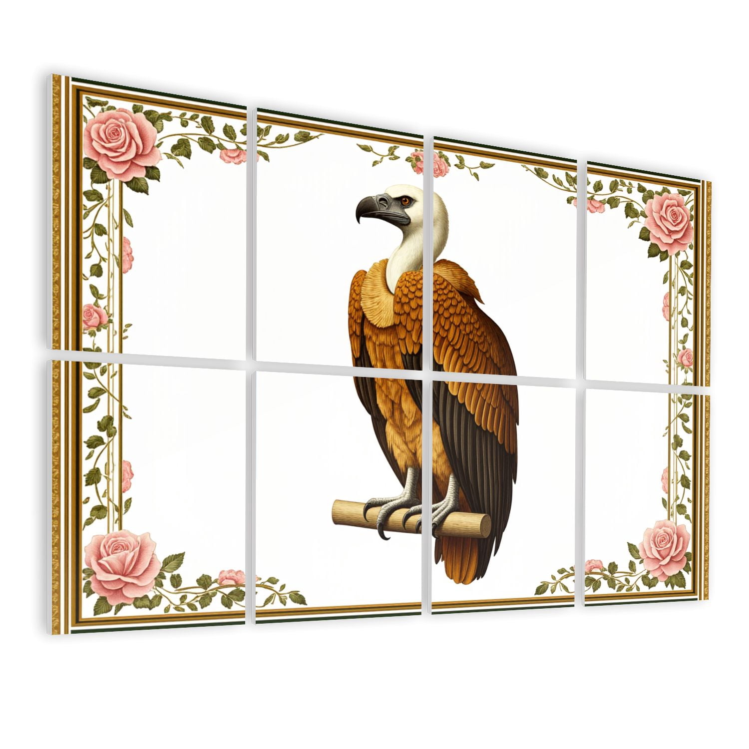 8 Pack Art Acoustic Panels Sound Absorbing Vulture Elegant Floral Border Decorative Soundproof Wall Panels Self Adhesive for Nursery Game Room Bedroom 48"x32"