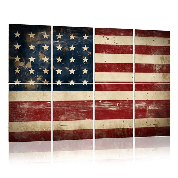 8 Pack Art Acoustic Panels Sound Absorbing Walnut Framed Old Vintage American Flag Abstract Landscape Decorative Soundproof Wall Panels Self Adhesive for Nursery Game Room Bedroom 48"x32"