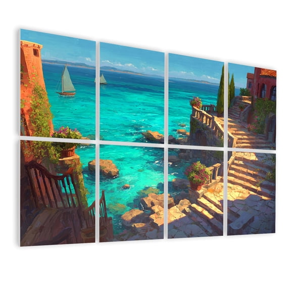 8 Pack Art Acoustic Panels Sound Absorbing Warm Golden Light Rocky Shore Balustrades Decorative Soundproof Wall Panels Self Adhesive for Nursery Game Room Bedroom 48"x32"