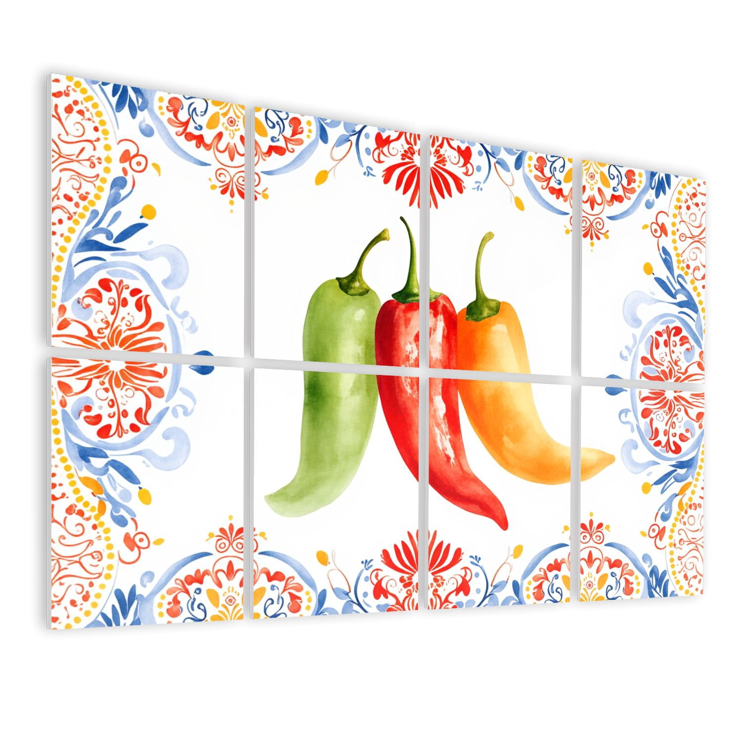 8 Pack Art Acoustic Panels Sound Absorbing Watercolor Chili Peppers Decorative Soundproof Wall Panels Self Adhesive for Nursery Game Room Bedroom 48"x32"