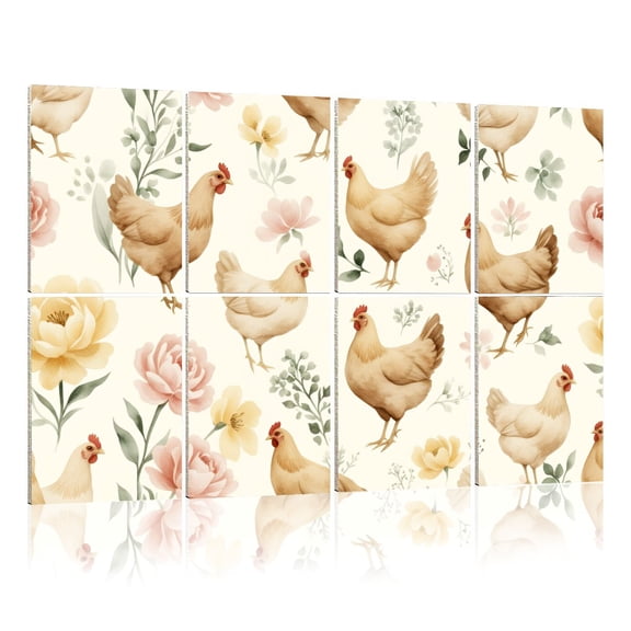 8 Pack Art Acoustic Panels Sound Absorbing Watercolor Floral Chickens Soft Pink Yellow Flowers Decorative Soundproof Wall Panels Self Adhesive for Nursery Game Room Bedroom 48"x32"