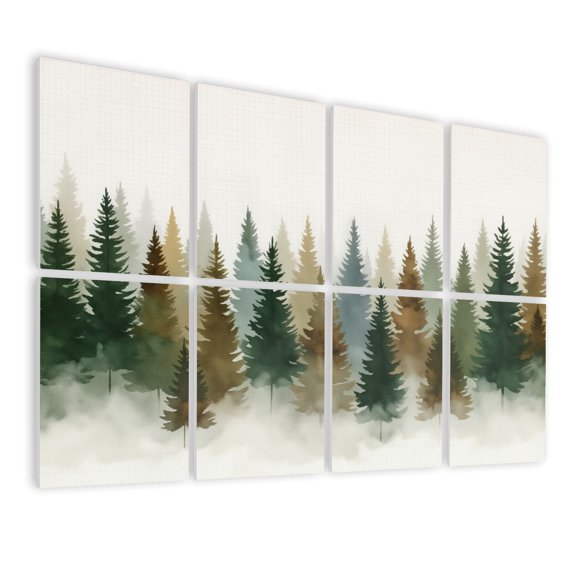 8 Pack Art Acoustic Panels Sound Absorbing Watercolor Forest Landscape Pine Trees Foggy Atmosphere Decorative Soundproof Wall Panels Self Adhesive for Nursery Game Room Bedroom 48"x32"