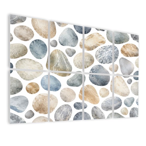 8 Pack Art Acoustic Panels Sound Absorbing Watercolor Pebble Stones Earthy Tones Blue Beige Hues Decorative Soundproof Wall Panels Self Adhesive for Nursery Game Room Bedroom 48"x32"