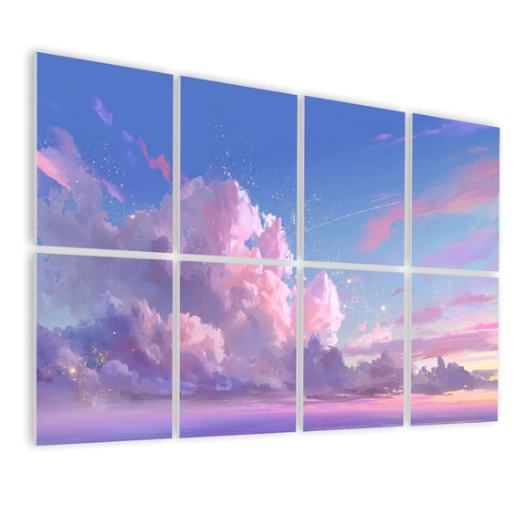 8 Pack Art Acoustic Panels Sound Absorbing Watercolor Sunset Lavender Clouds Glow Decorative Soundproof Wall Panels Self Adhesive for Nursery Game Room Girls Bedroom 48"x32"