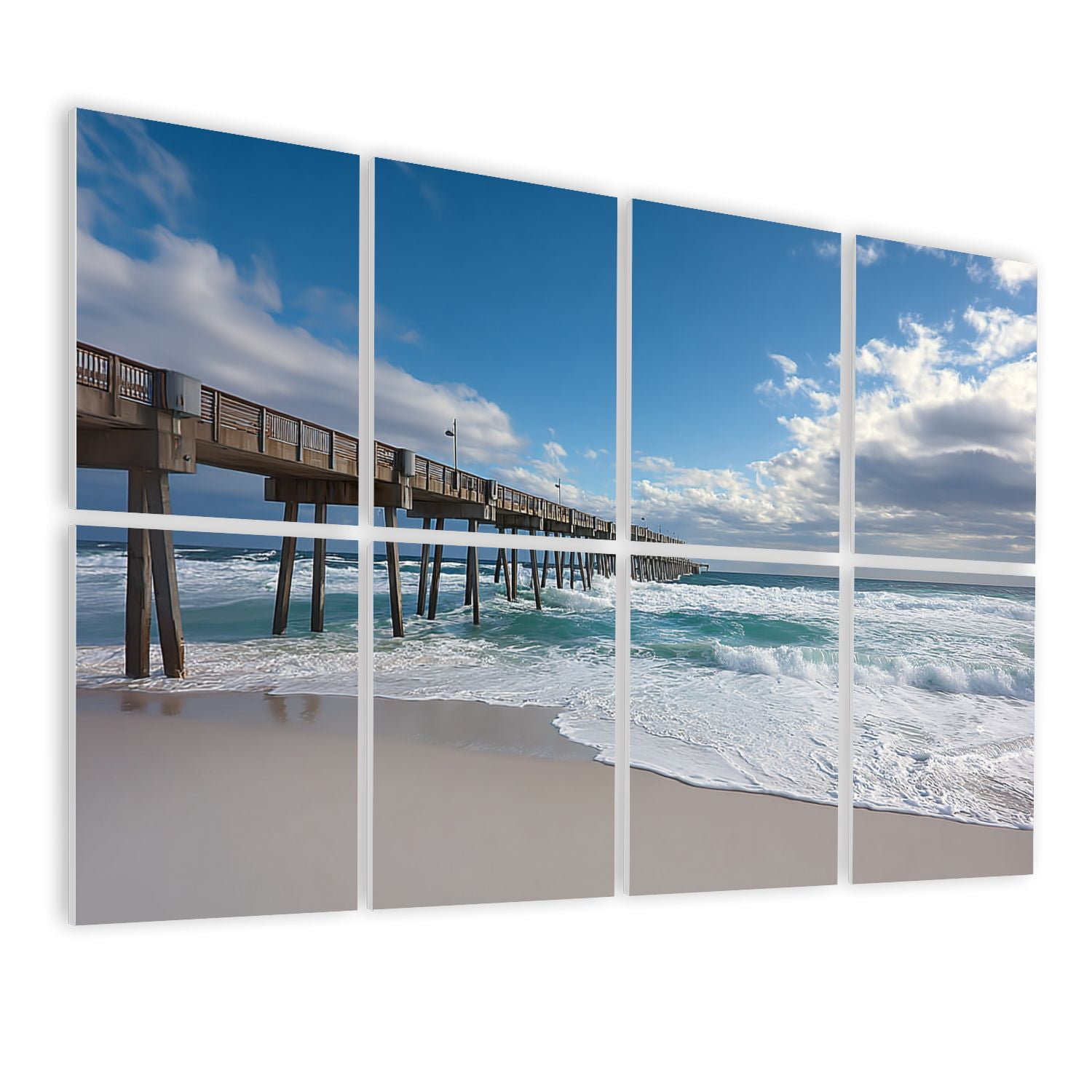 8 Pack Art Acoustic Panels Sound Absorbing Waves Pensacola Pier Decorative Soundproof Wall Panels Self Adhesive for Nursery Game Room Bedroom 48"x32"