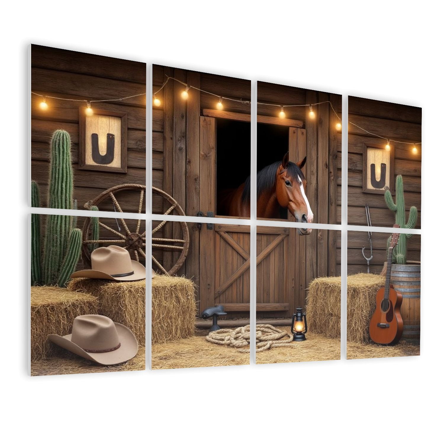 Panel Cowboy 8 Pack Art Acoustic Panels Sound Absorbing Western Cowboy Barn Western ...