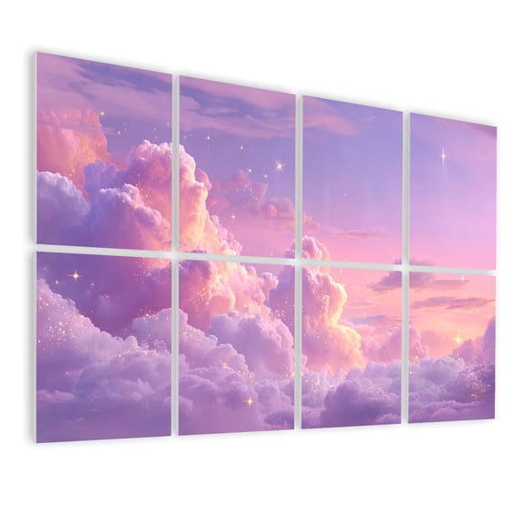 8 Pack Art Acoustic Panels Sound Absorbing Whimsical Cotton Candy Clouds Pastel Sunset Sky Decorative Soundproof Wall Panels Self Adhesive for Nursery Game Room Girls Bedroom 48"x32"