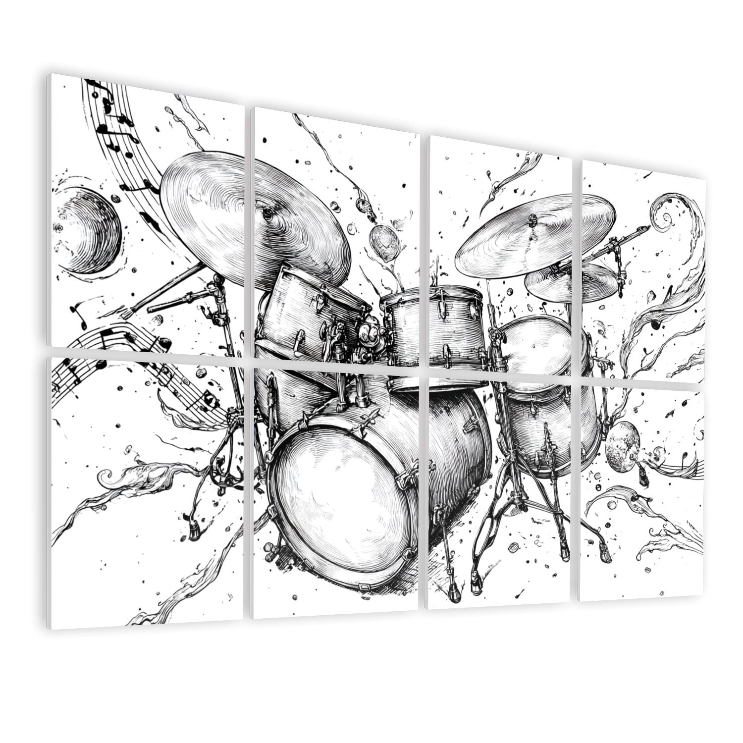 8 Pack Art Acoustic Panels Sound Absorbing Whimsical Drum Set Sketch Flowing Musical Notes Decorative Soundproof Wall Panels Self Adhesive for Nursery Game Room Bedroom 48"x32"