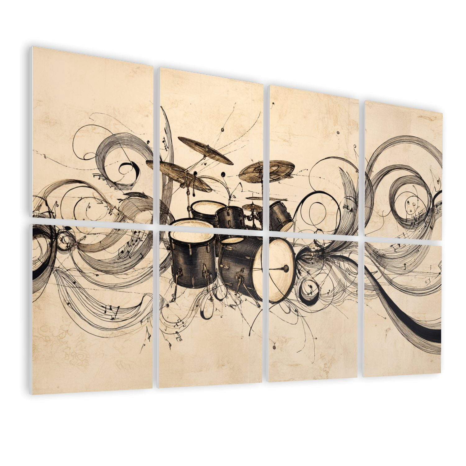 8 Pack Art Acoustic Panels Sound Absorbing Whimsical Drum Set Whimsical Musical Notes Decorative Soundproof Wall Panels Self Adhesive for Nursery Game Room Bedroom 48"x32"