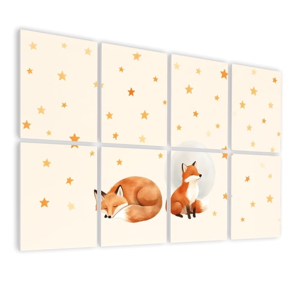 8 Pack Art Acoustic Panels Sound Absorbing Whimsical Fox Pair Moon Stars Beige Decorative Soundproof Wall Panels Self Adhesive for Nursery Game Room Bedroom 48"x32"