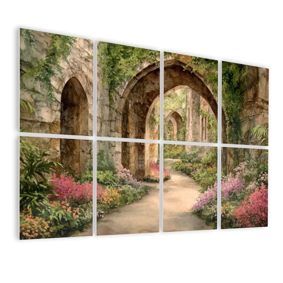 8 Pack Art Acoustic Panels Sound Absorbing Whimsical Garden Watercolor Pastel Flowers Stone Path Decorative Soundproof Wall Panels Self Adhesive for Nursery Game Room Bedroom 48"x32"