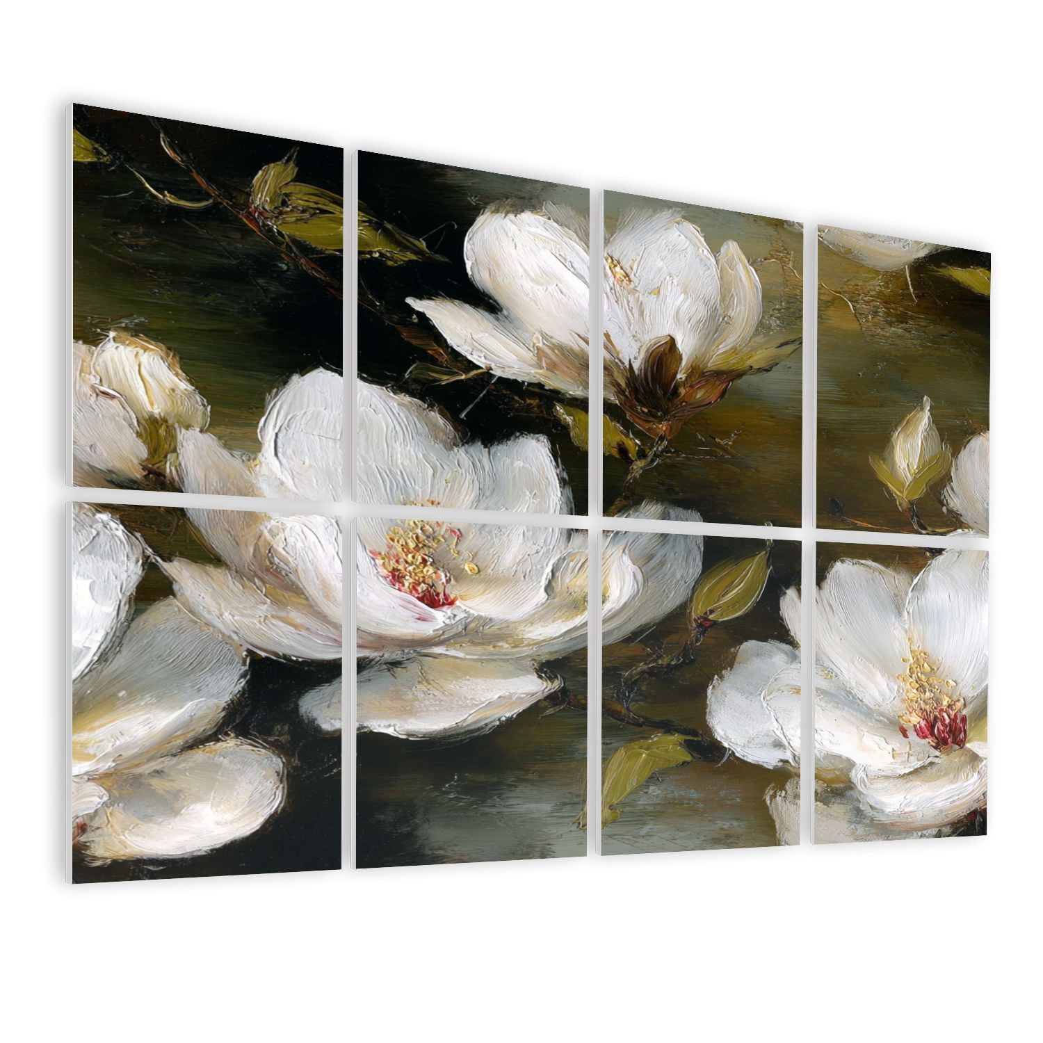 8 Pack Art Acoustic Panels Sound Absorbing White Magnolia Flowers an Decorative Soundproof Wall Panels Self Adhesive for Nursery Game Room Bedroom 48"x32"