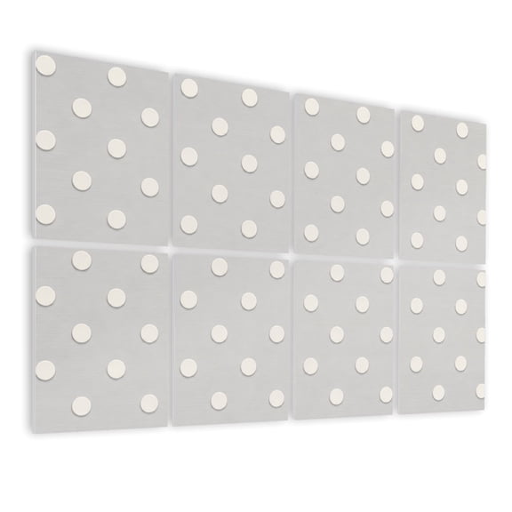 8 Pack Art Acoustic Panels Sound Absorbing White Polka Dot Light Gray Decorative Soundproof Wall Panels Self Adhesive for Nursery Game Room Bedroom 48"x32"