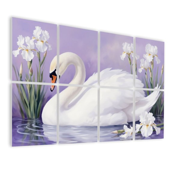 8 Pack Art Acoustic Panels Sound Absorbing White Swan Floral Elegant Swan Iris Flowers Curved Neck Pose Flowing Decorative Soundproof Wall Panels Self Adhesive for Nursery Game Room Bedroom 48"x32"