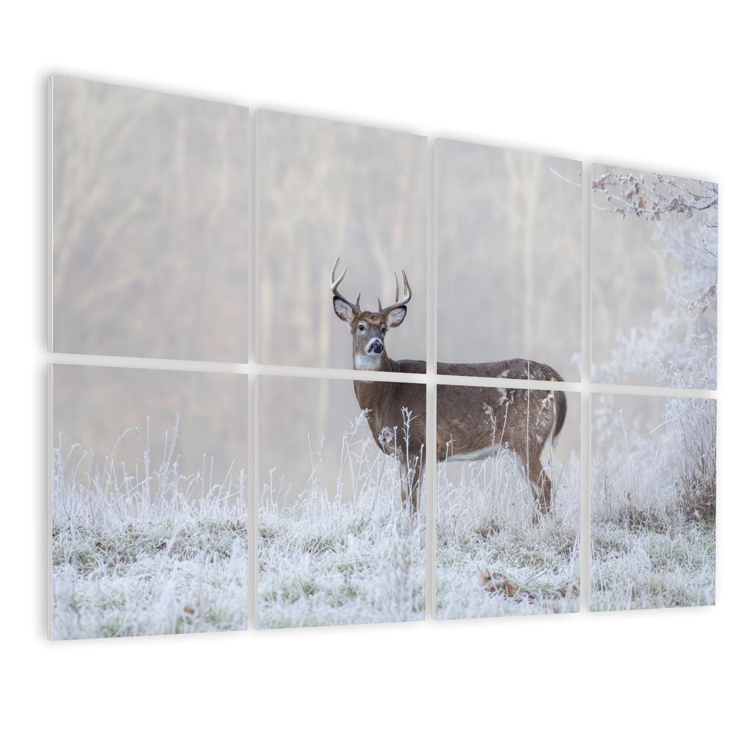 8 Pack Art Acoustic Panels Sound Absorbing Whitetail buck deer frost fog Decorative Soundproof Wall Panels Self Adhesive for Nursery Game Room Bedroom 48"x32"