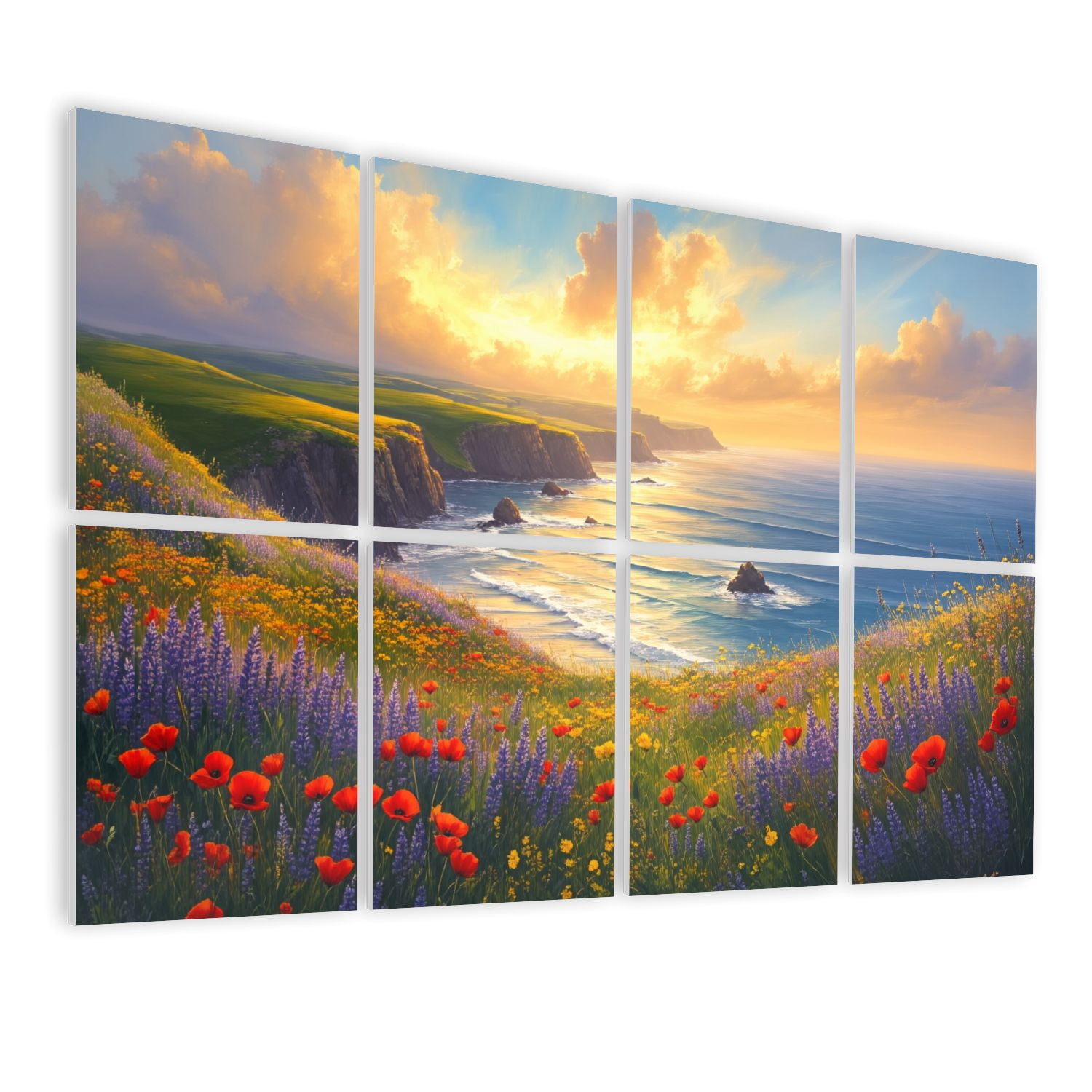 8 Pack Art Acoustic Panels Sound Absorbing Wildflower Coastal Sunset boho Decorative Soundproof Wall Panels Self Adhesive for Nursery Game Room Bedroom 48"x32"