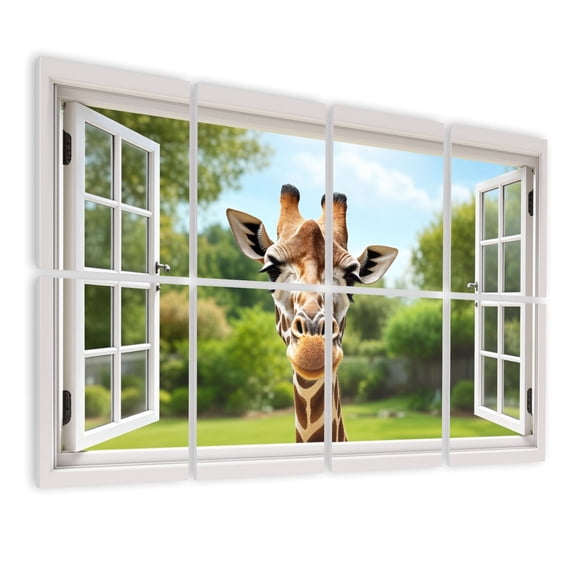 8 Pack Art Acoustic Panels Sound Absorbing Window View 3D Forest Wilderness Rustic Scenic Colorful Giraffe Open Decorative Soundproof Wall Panels Self Adhesive for Bedroom Living Room 48"x32"