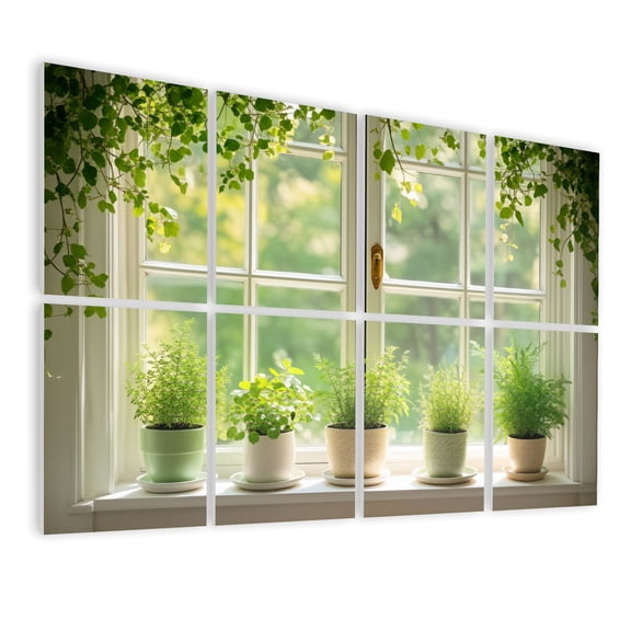 8 Pack Art Acoustic Panels Sound Absorbing Window View Green Plants Vines Indoor Plants Hanging Greenery Windows Decorative Soundproof Wall Panels Self Adhesive for Bedroom Living Room 48"x32"