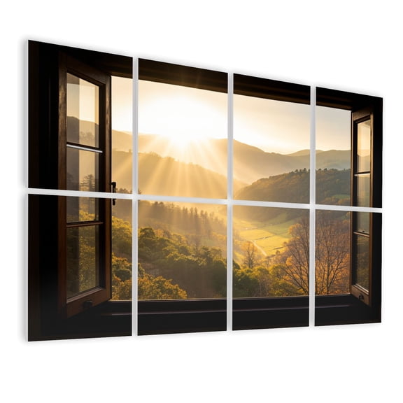 8 Pack Art Acoustic Panels Sound Absorbing Window View Nature Fall Landscape Modern Rustic Open Window Frame Decorative Soundproof Wall Panels Self Adhesive for Bedroom Living Room 48"x32"