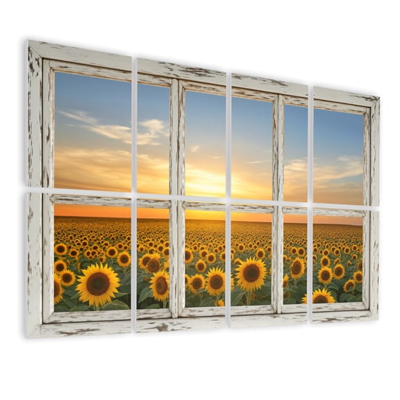 8 Pack Art Acoustic Panels Sound Absorbing Window View Sunset Spring Summer Sunflower Flower Field Nature Decorative Soundproof Wall Panels Self Adhesive for Bedroom Living Room 48"x32"