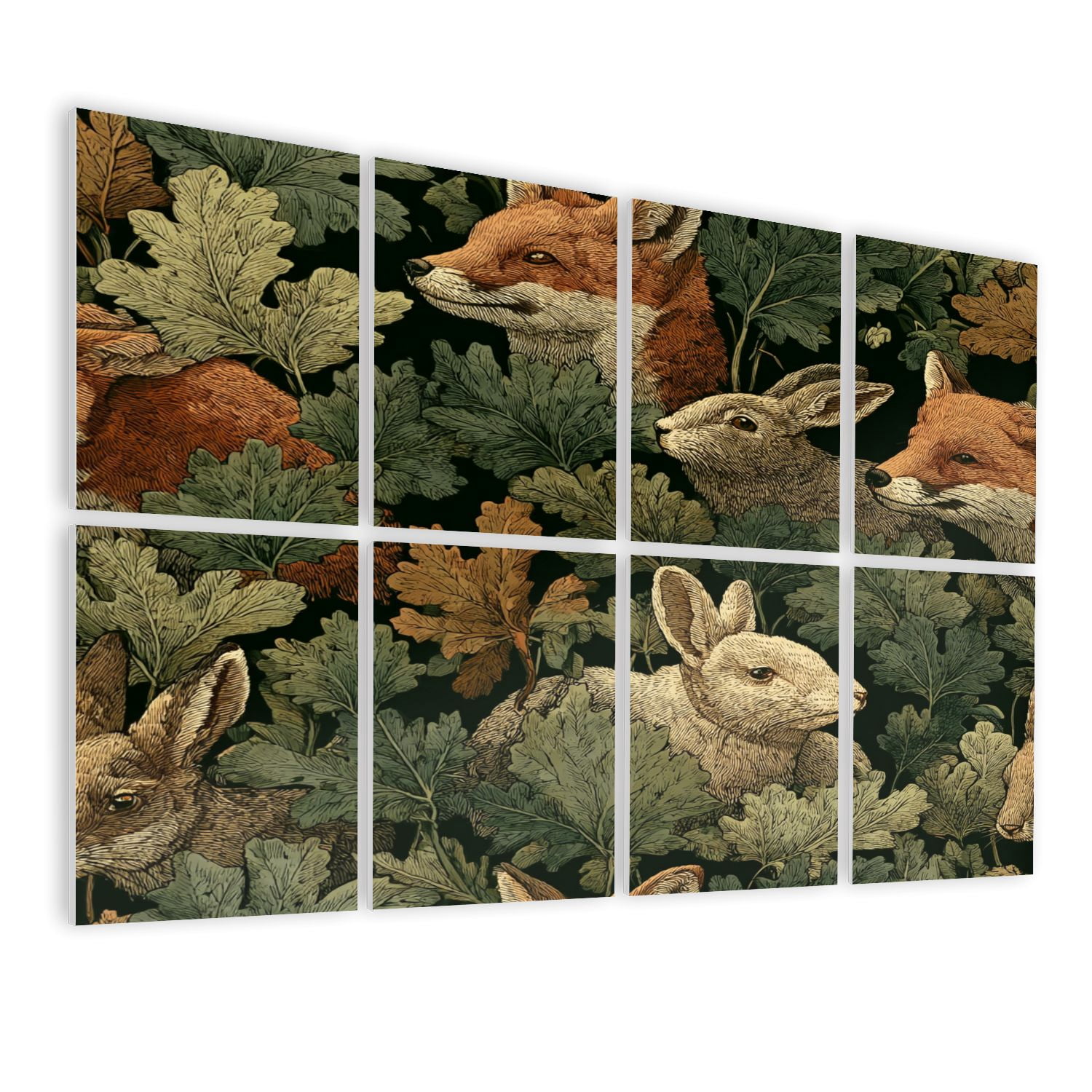 8 Pack Art Acoustic Panels Sound Absorbing Woodland Animals Foxes Rabbits Decorative Soundproof Wall Panels Self Adhesive for Nursery Game Room Bedroom 48"x32"