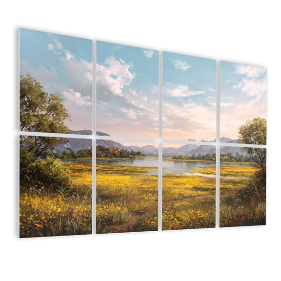 8 Pack Art Acoustic Panels Sound Absorbing Yellow Lake Landscape Vibrant Colorful Wildflowers Distant Mountain Decorative Soundproof Wall Panels Self Adhesive for Nursery Game Room Bedroom 48"x32"