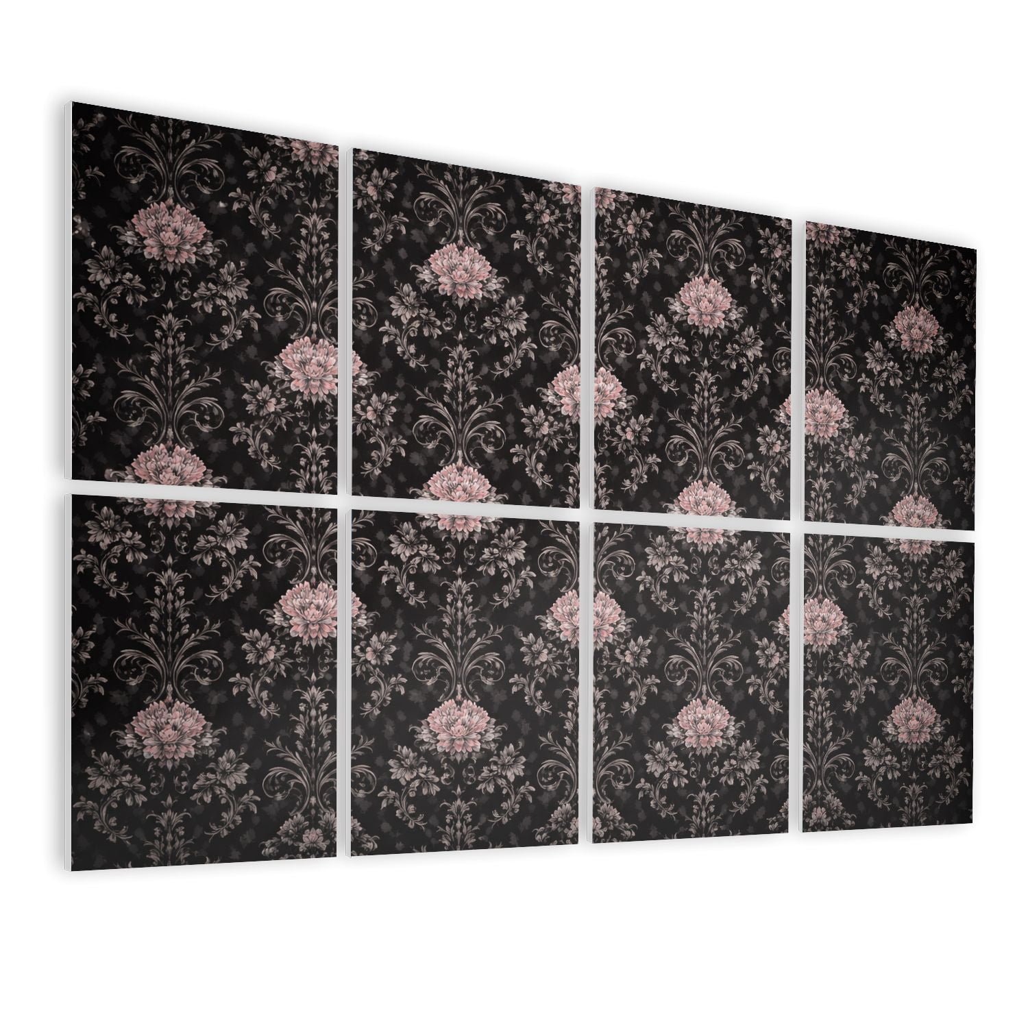 8 Pack Art Acoustic Panels Sound Absorbing black vicorian retro floral texture Decorative Soundproof Wall Panels Self Adhesive for Nursery Game Room Bedroom 48"x32"