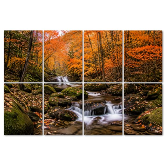 8 Pack Art Acoustic Panels Sound Absorbing fall forest maple leaves Stream foggy Forest autumn Nationalpark Harz Decorative Soundproof Wall Panels Self Adhesive for Recording Studios Office 48"x32"