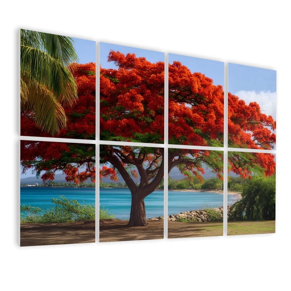 8 Pack Art Acoustic Panels Sound Absorbing flamboyant sea poinciana tree birds Decorative Soundproof Wall Panels Self Adhesive for Nursery Game Room Bedroom 48"x32"